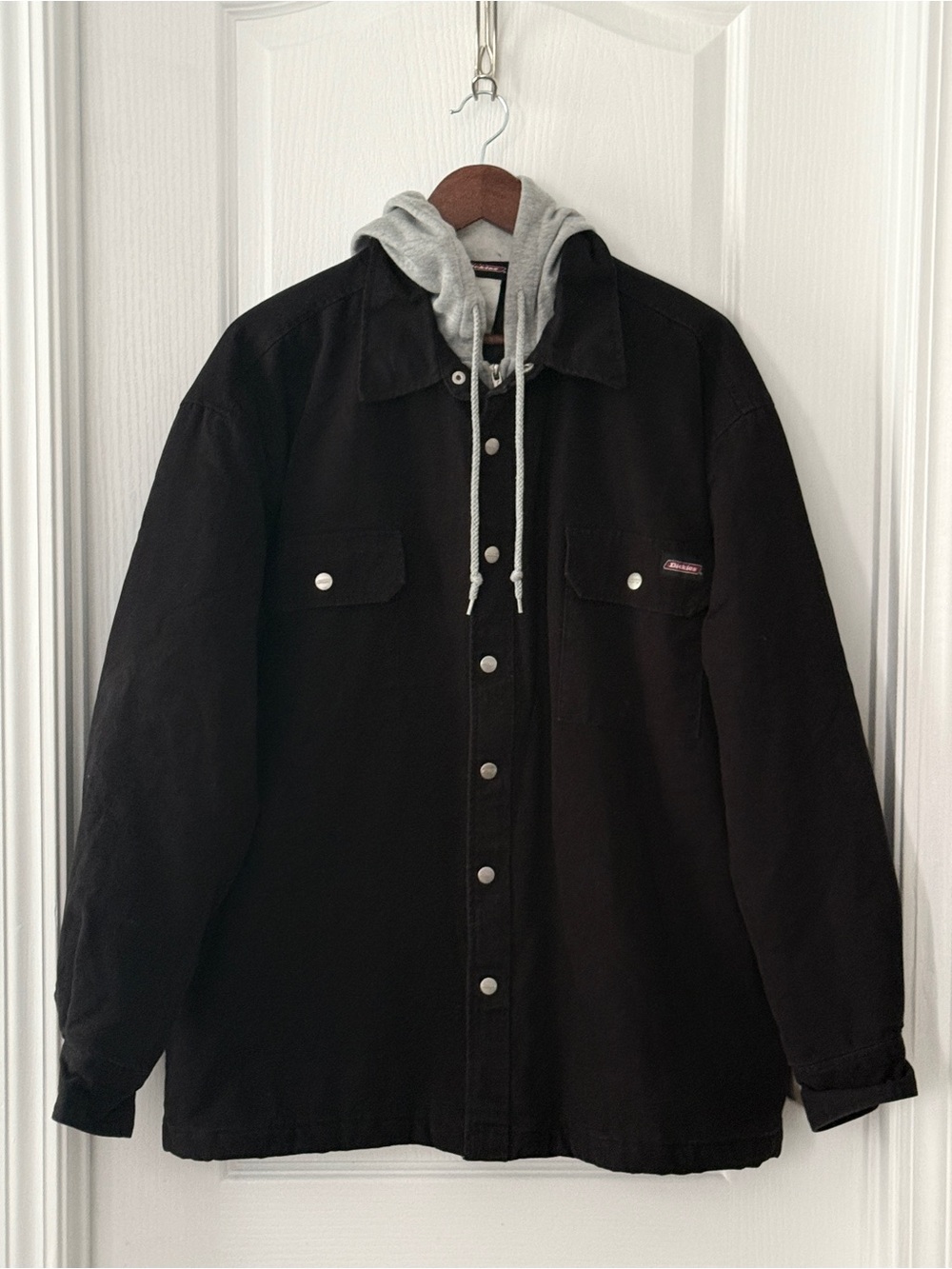 Men's Dickies Black Hoodie Workwear Jacket - Size L - Zip and Snap Front